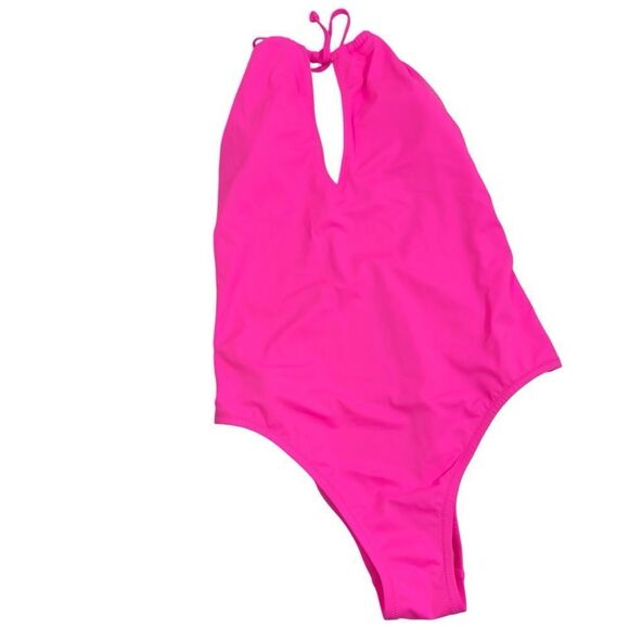 NWT‎ VICTORIA’S SECRET PINK ONE PIECE OPEN BACK NEON PINK HIGH NECK SWIMSUIT L - Picture 1 of 6